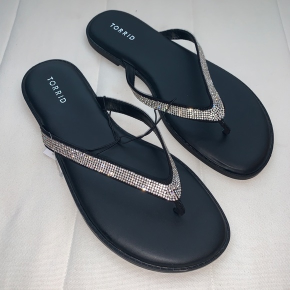 torrid Shoes - TORRID. Black and Silver Rhinestone Sandals.